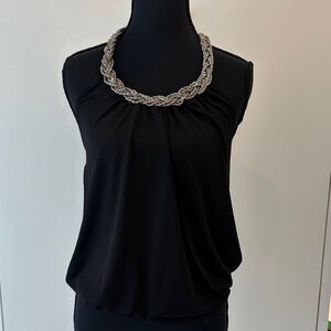 Marciano Black Sleeveless Top with Braided Beaded Neckline